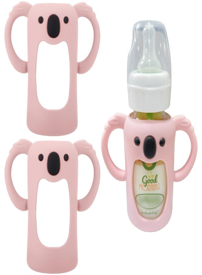 Frezonika 2 Pcs Silicone Sleeve Compatible with Dr. Brown Narrow Glass Baby Bottle 4 OZ/120 mL, Cute Koalas Shape Drop Protection Sleeves with Silicone Handles (2 Pink, 4 Ounce) - Image 1